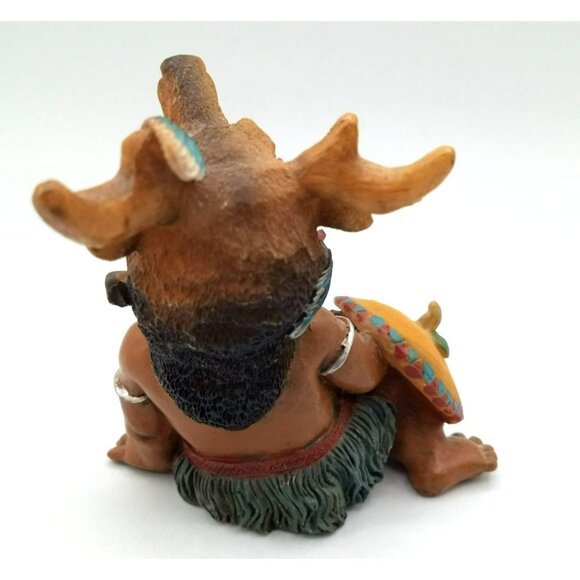 Native American Smiling Baby Figure Deer Antler Headdress Shield Vintage 3 Inch - Picture 5 of 15